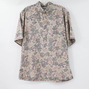 Reyn Spooner Hawaiian shirt Mens L/XL Floral fish boat popover reverse print